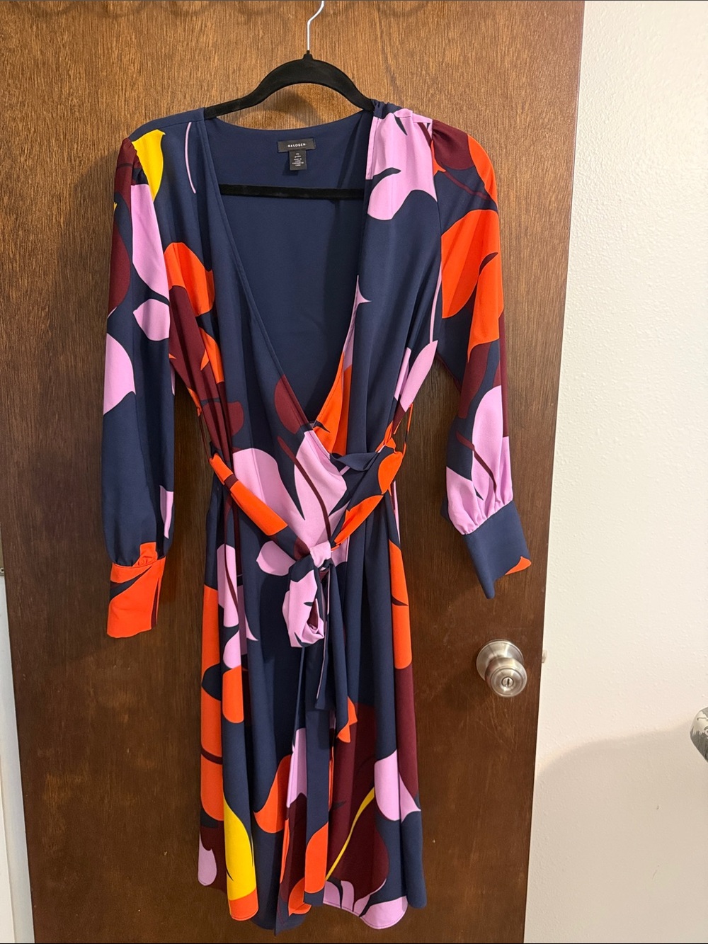 Halogen Long Sleeve Wrap Dress a floral Midi Length Long Sleeve.